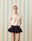 DARK ROSETTE SILK TOUCH DENİM ETEK