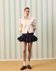 DARK ROSETTE SILK TOUCH DENİM ETEK