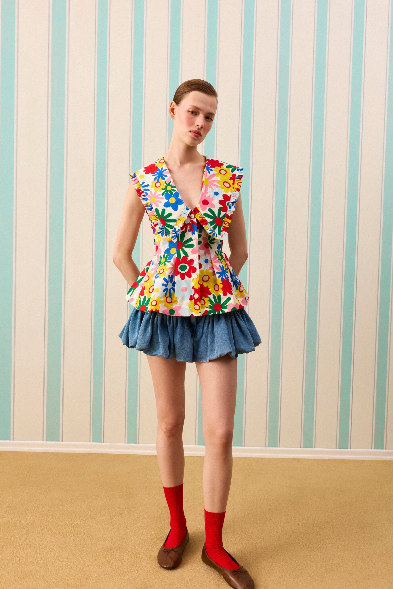 COLOR POP PEPLUM GÖMLEK — Desenli