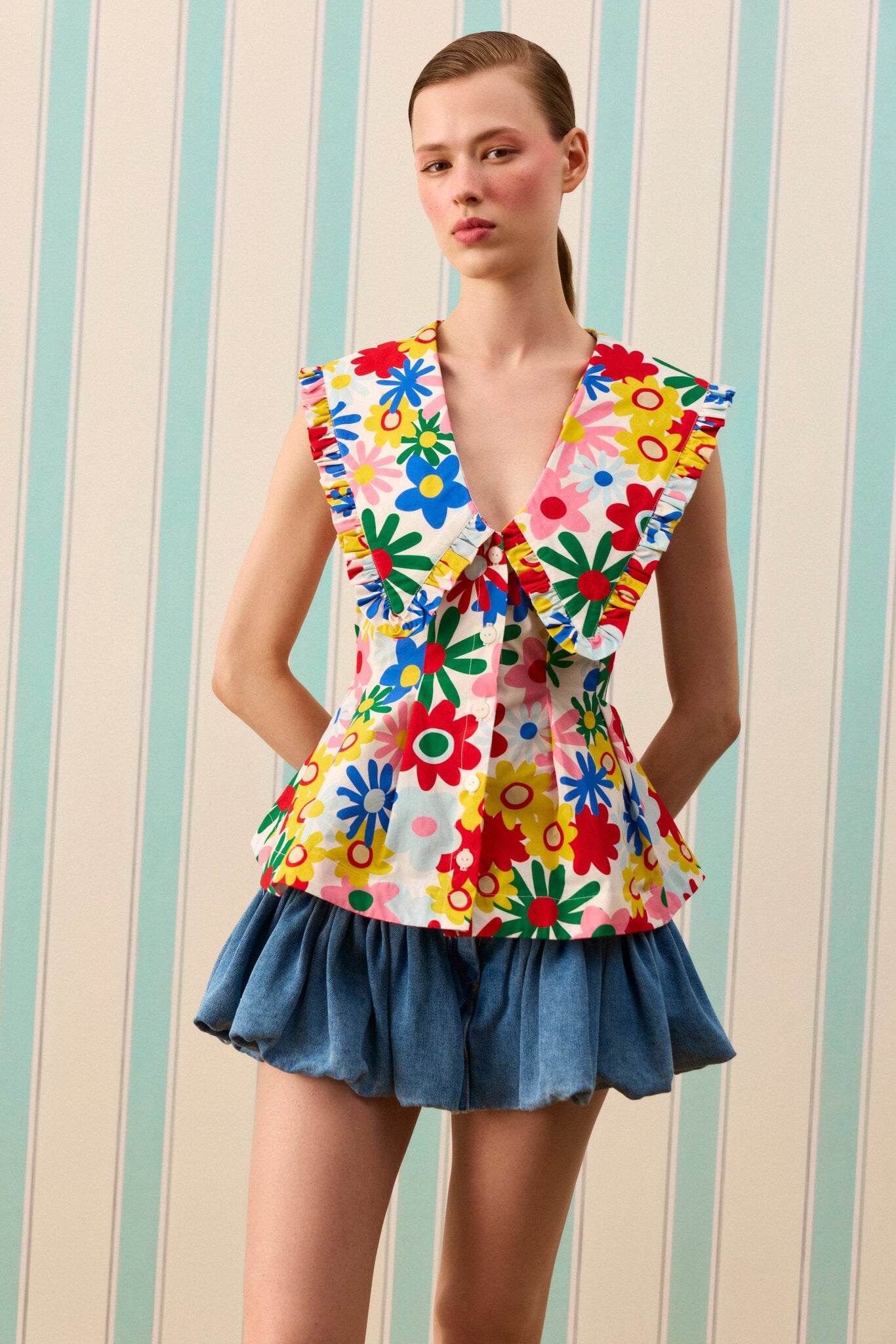 COLOR POP PEPLUM GÖMLEK — Desenli