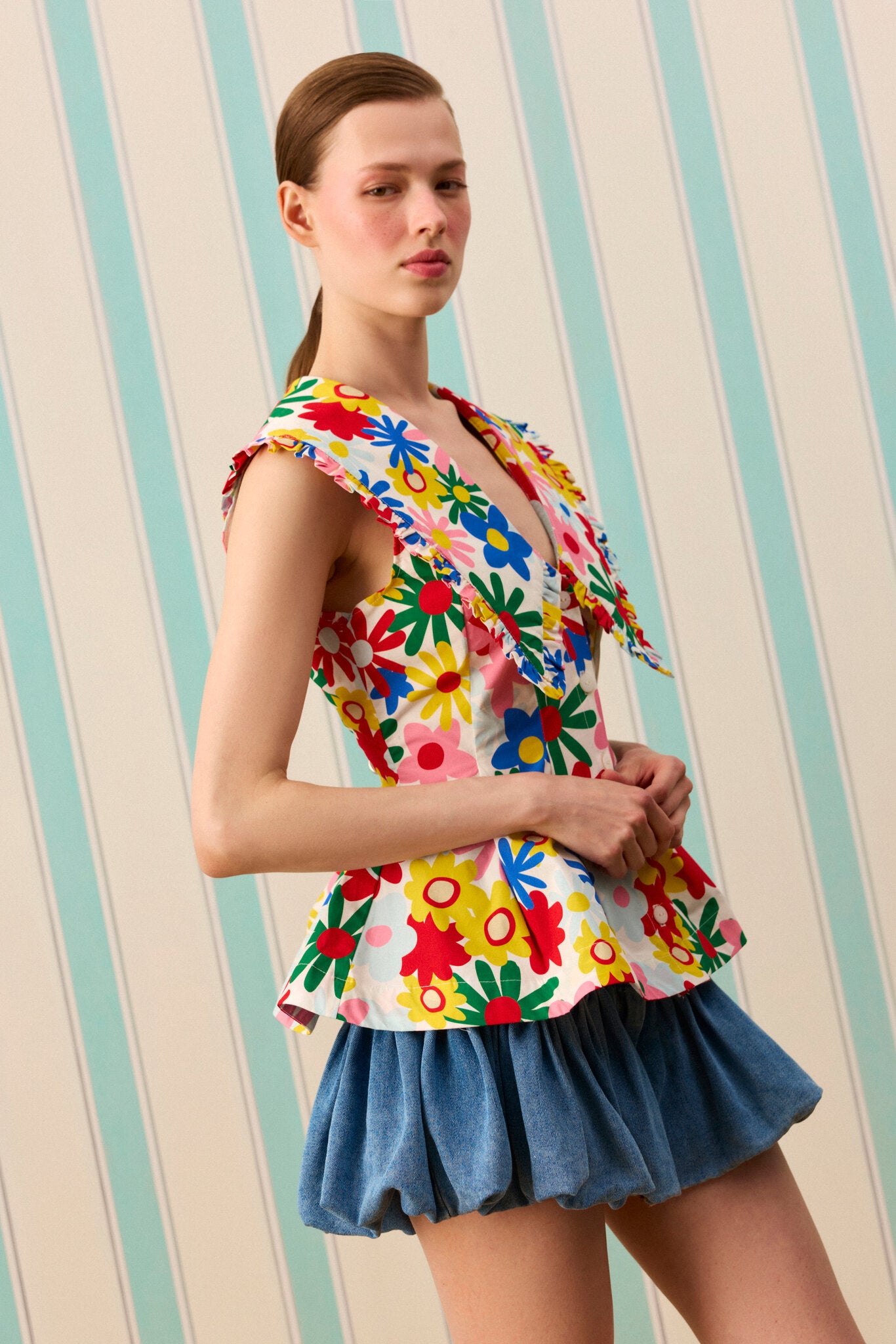 COLOR POP PEPLUM GÖMLEK — Desenli