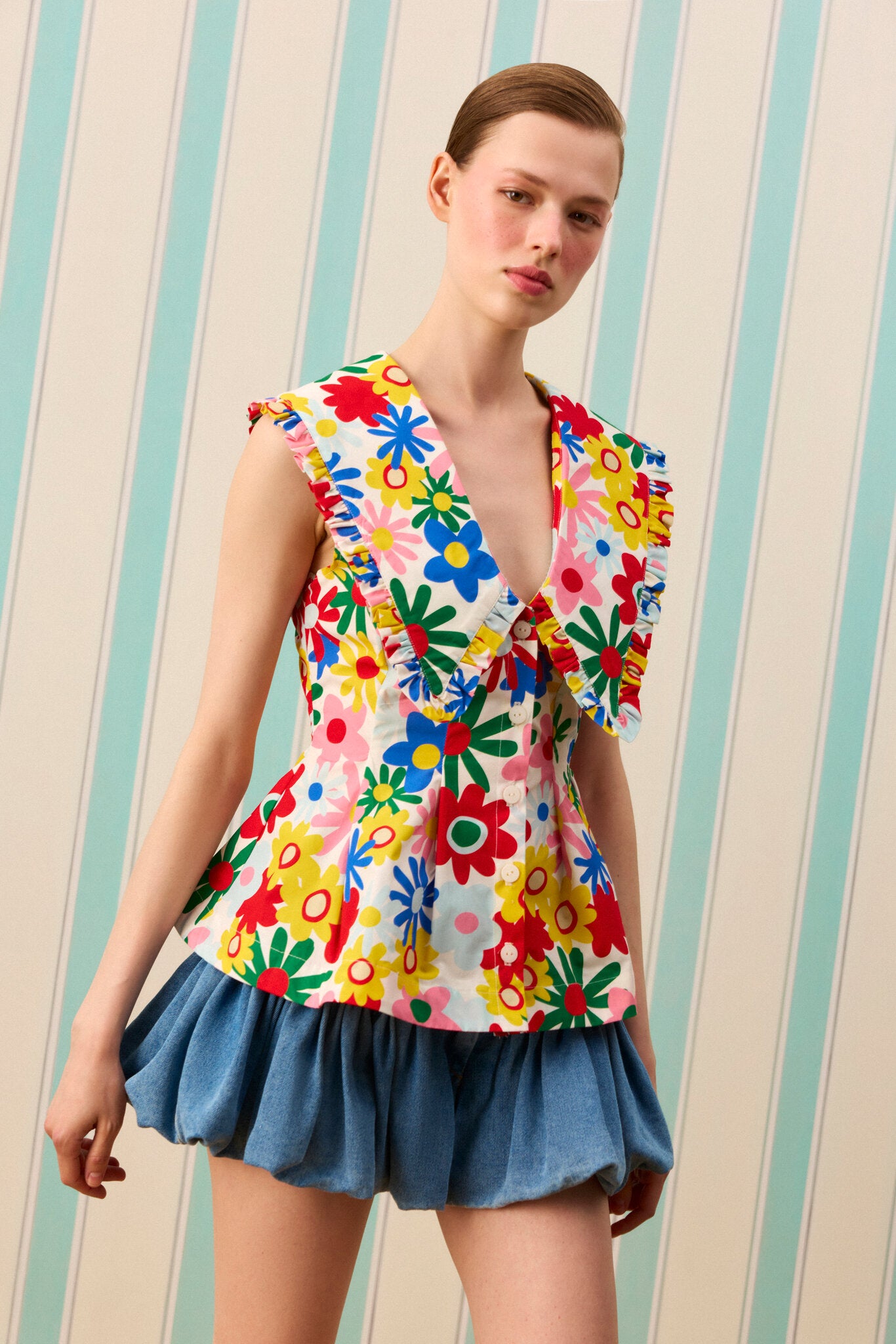 COLOR POP PEPLUM GÖMLEK — Desenli