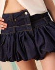 DARK ROSETTE SILK TOUCH DENİM ETEK — Raw Denim