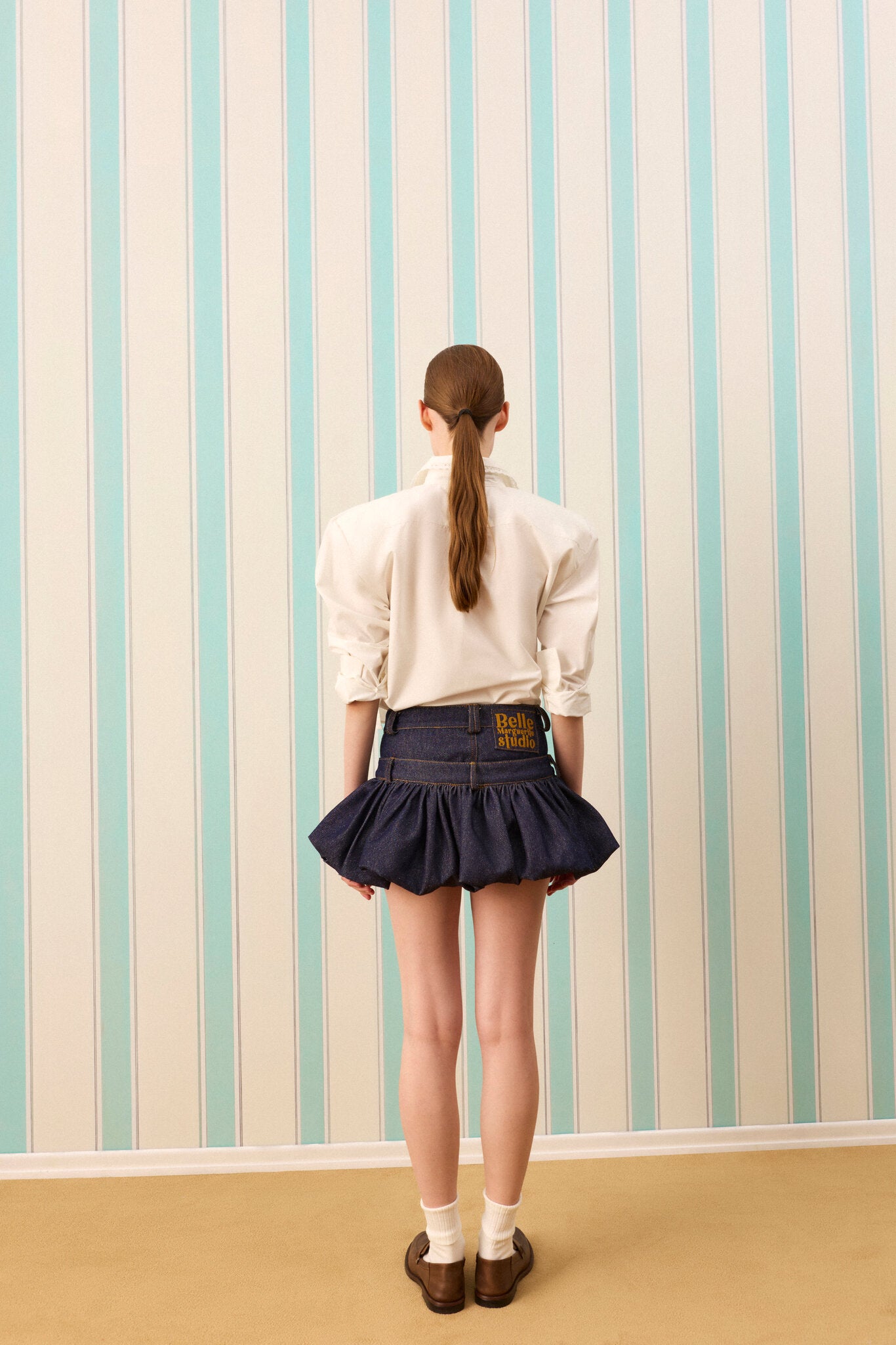 DARK ROSETTE SILK TOUCH DENİM ETEK — Raw Denim