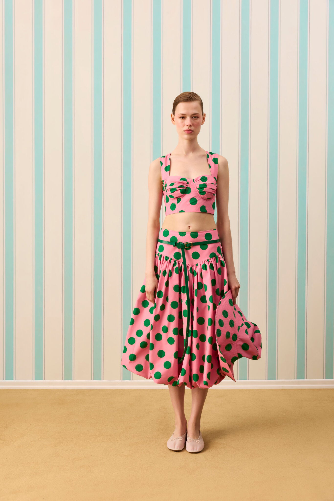 CANDY DOT DRAPE DETAYLI CROP BLUZ — Desenli
